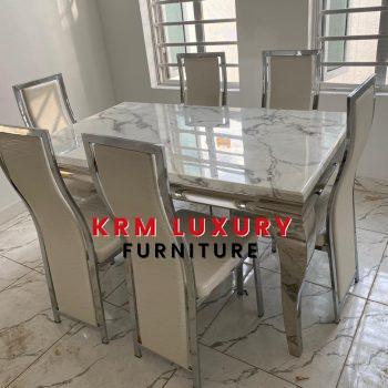 Marble top dining set with 6 chairs